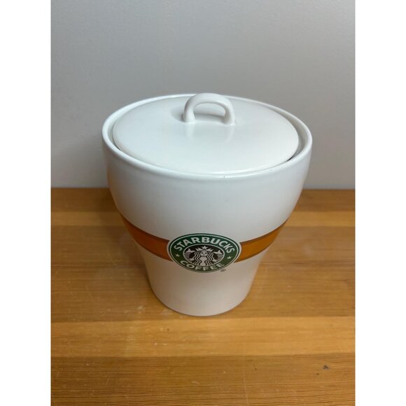 Starbucks logo ceramic cookie jar or coffee beans holder sealed with lid storage - Picture 2 of 8